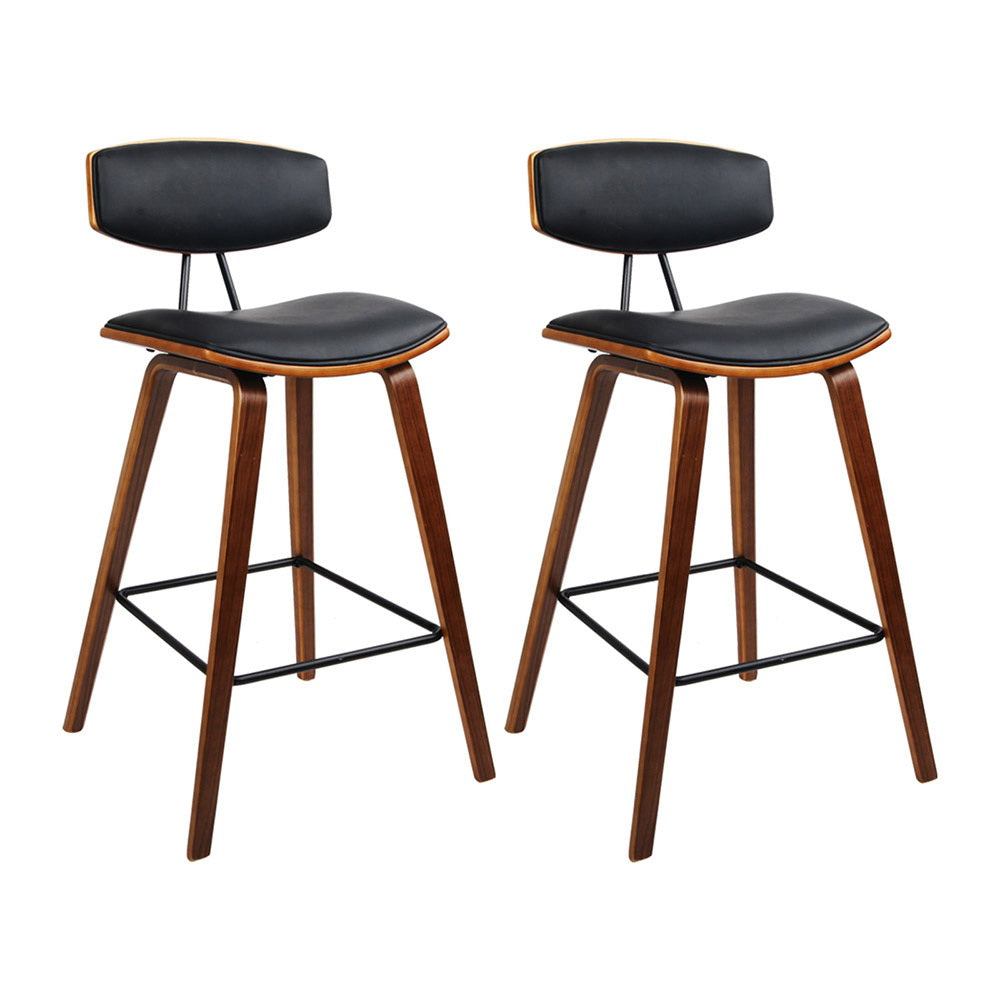 Artiss 2x Bar Stools Leather Padded w/Backrest-0