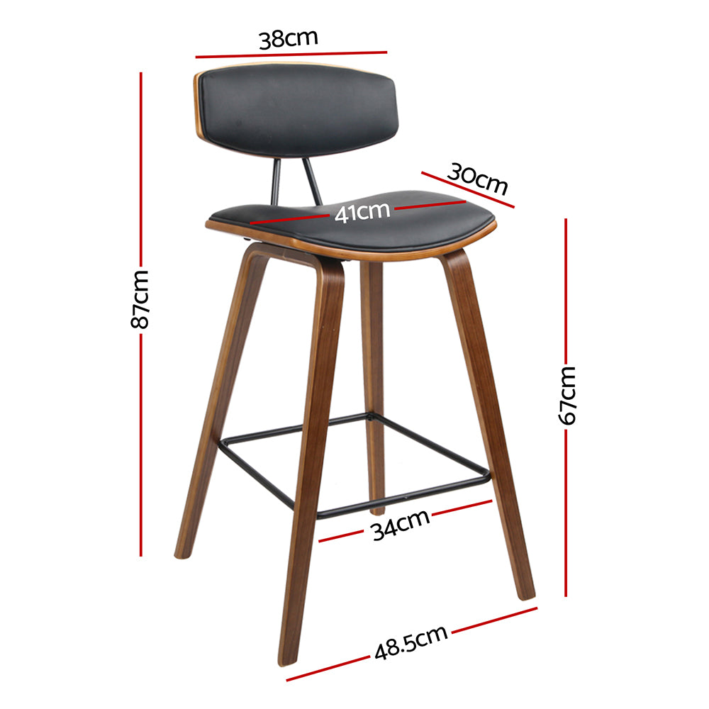 Artiss 2x Bar Stools Leather Padded w/Backrest-1