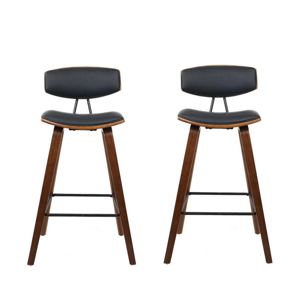Artiss 2x Bar Stools Leather Padded w/Backrest-2