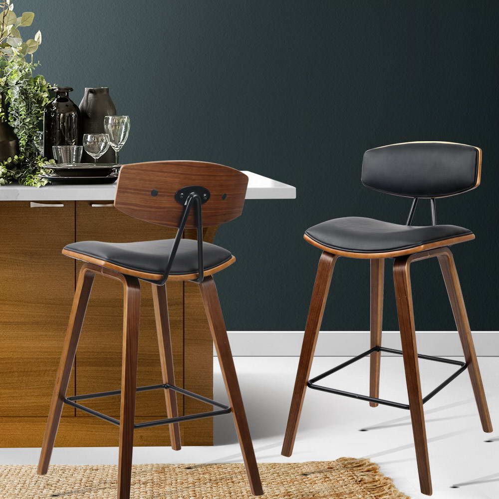Artiss 2x Bar Stools Leather Padded w/Backrest-6