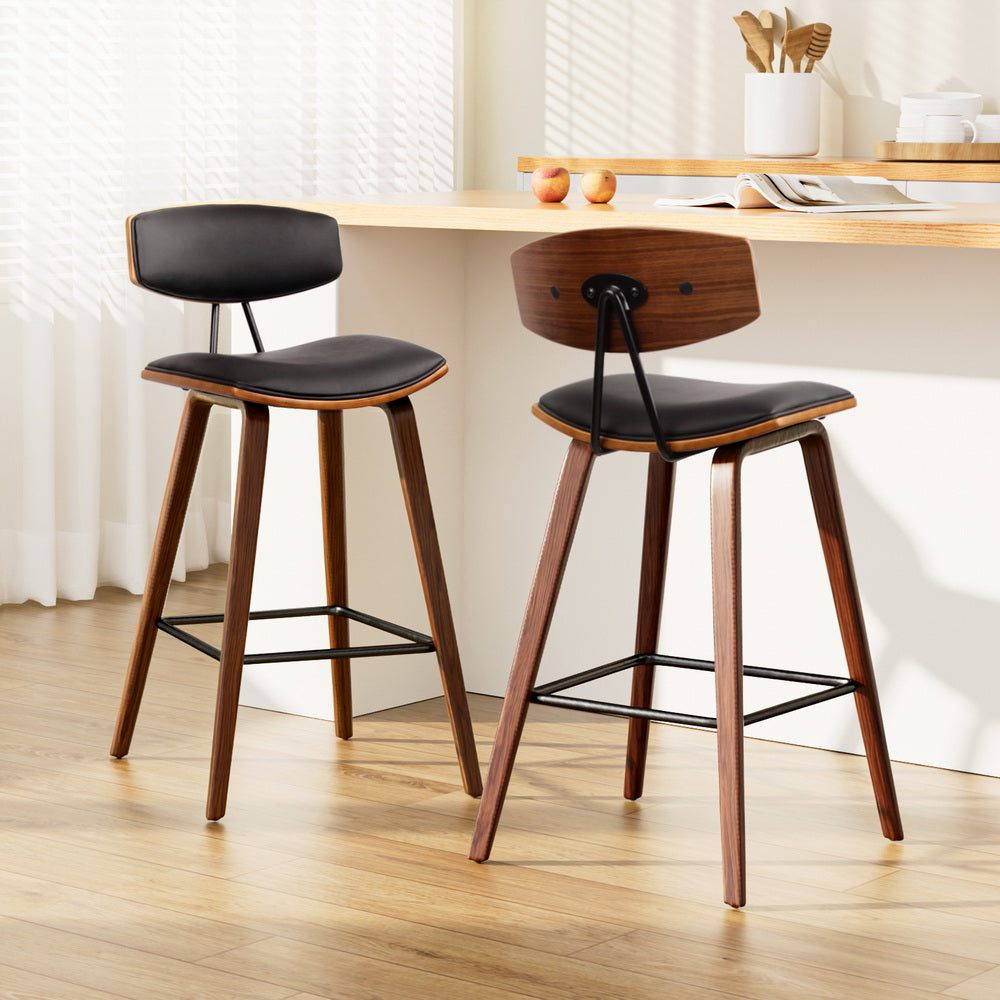 Artiss 2x Bar Stools Leather Padded w/Backrest-7