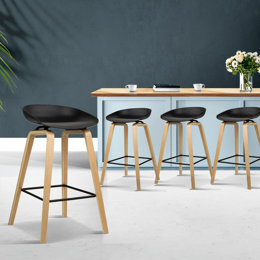 4x Artiss Bar Stools Kitchen Counter Stool Dining Chairs Wooden Black-6