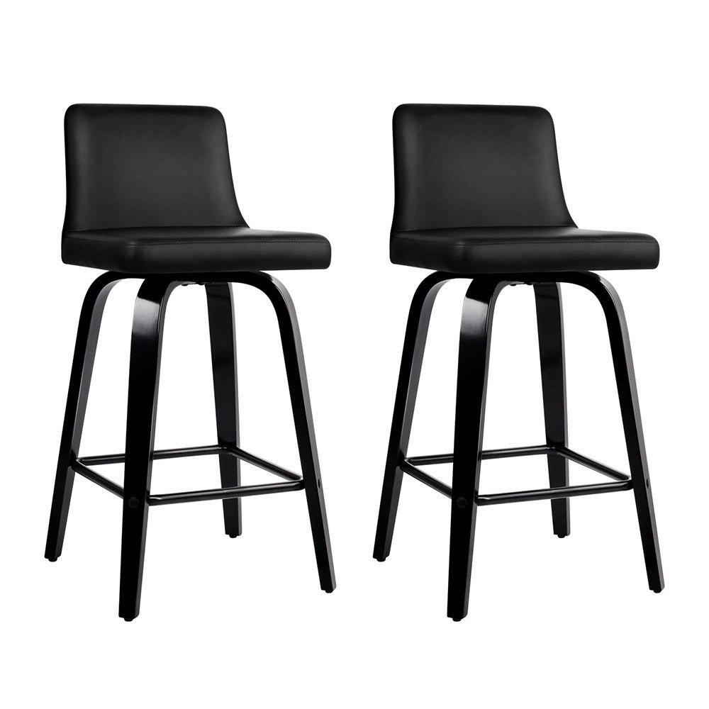 Artiss Bar Stools Kitchen Leather Barstools Swivel Wooden Chairs X2-0