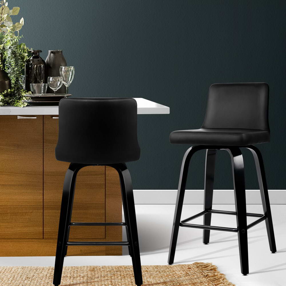 Artiss Bar Stools Kitchen Leather Barstools Swivel Wooden Chairs X2-6