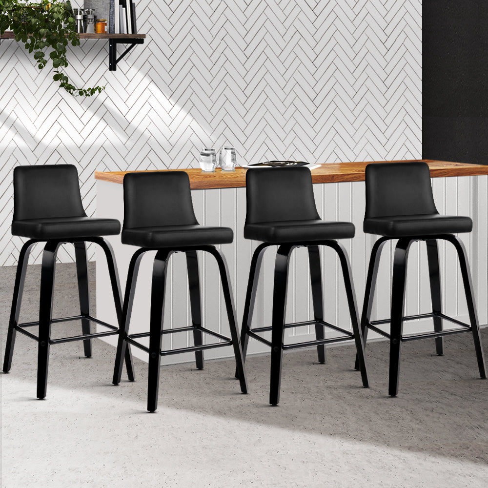 Artiss Bar Stools Kitchen Leather Barstools Swivel Wooden Chairs X4-7