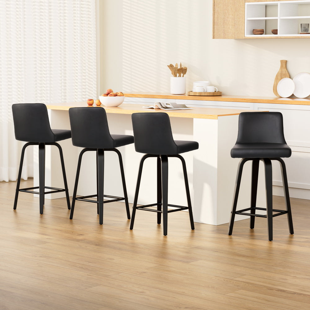 Artiss Bar Stools Kitchen Leather Barstools Swivel Wooden Chairs X4-6