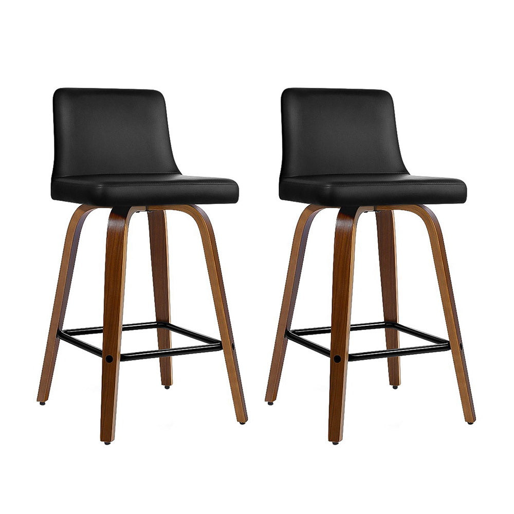 Artiss 2x Bar Stools Swivel Leather Padded Wooden-0