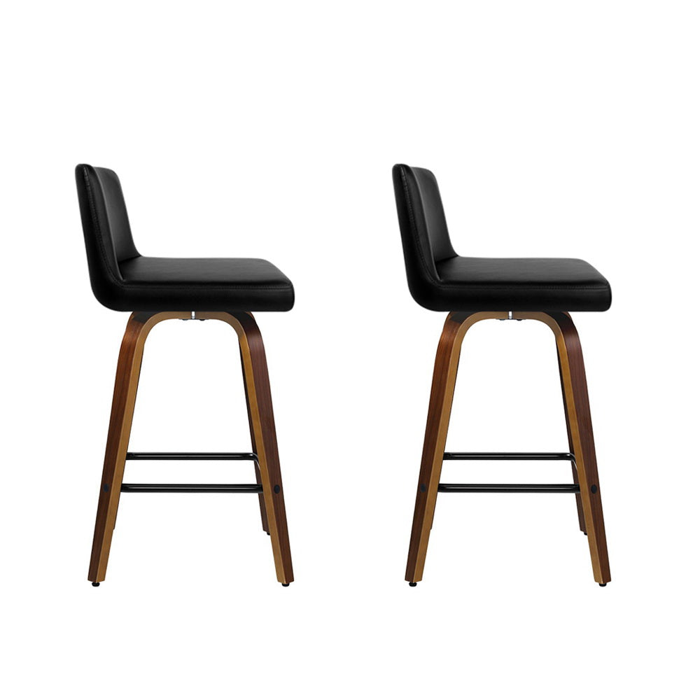 Artiss 2x Bar Stools Swivel Leather Padded Wooden-2