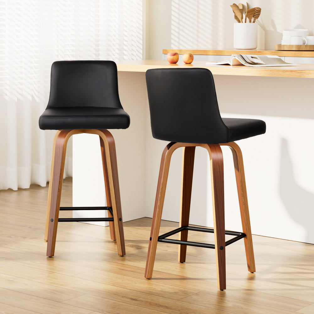Artiss 2x Bar Stools Swivel Leather Padded Wooden-7