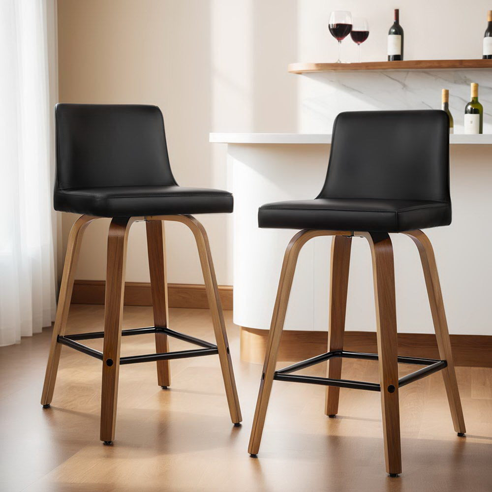 Artiss 4x Bar Stools Swivel Leather Padded Wooden-6