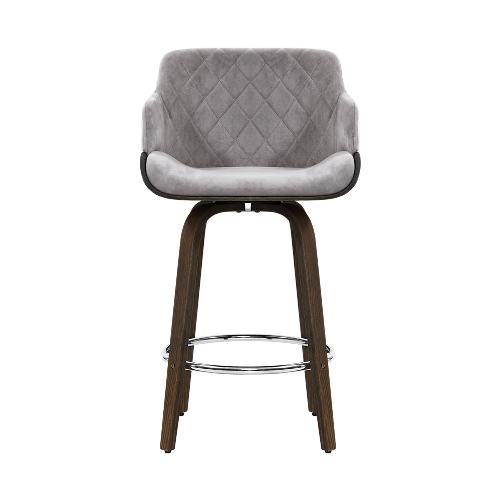 Artiss Bar Stools Swivel Velvet Padded Wooden-2