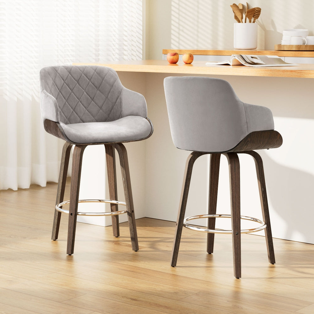 Artiss 2x Bar Stools Swivel Velvet Padded Wooden-0