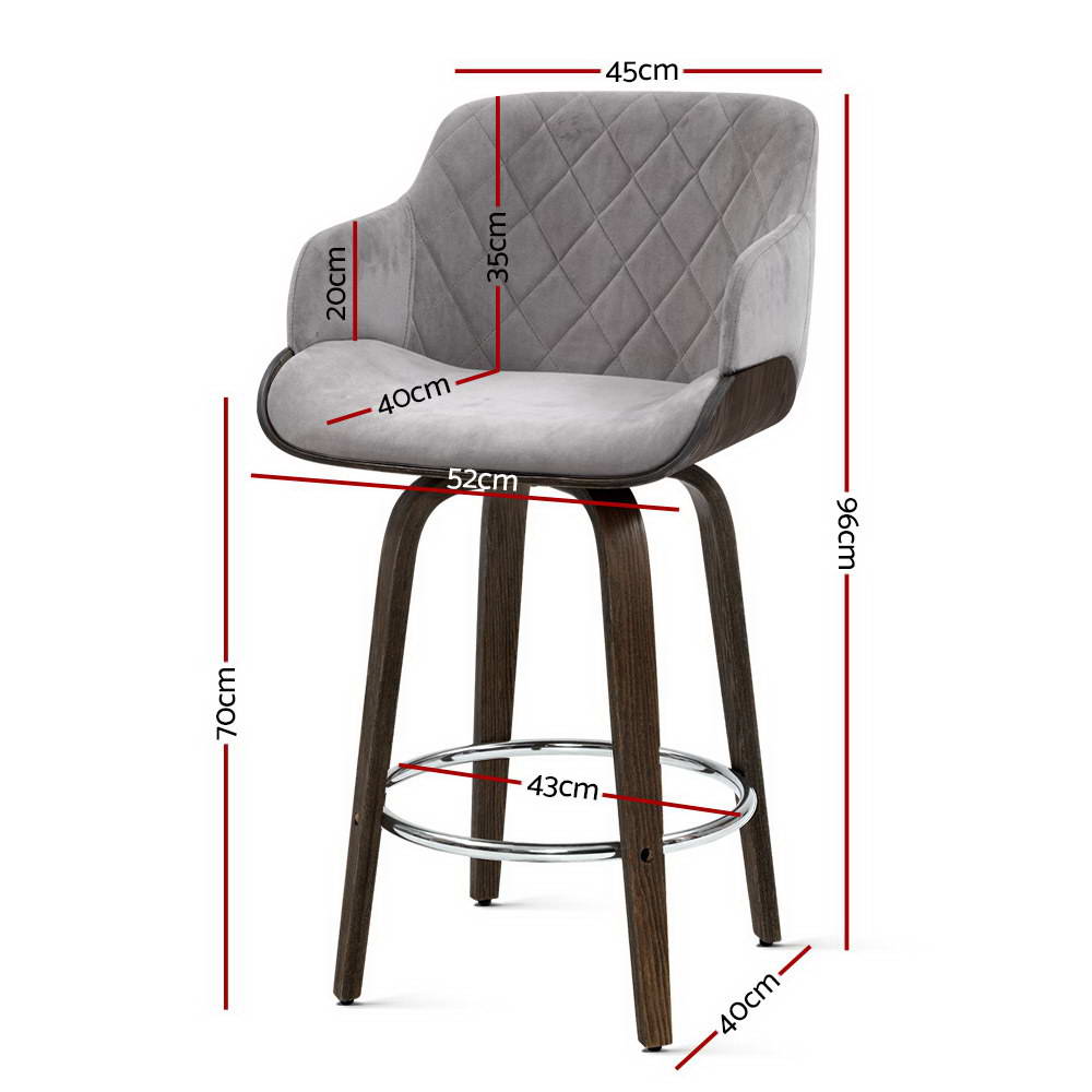 Artiss 2x Bar Stools Swivel Velvet Padded Wooden-1