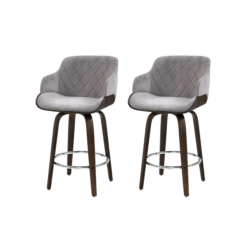 Artiss 2x Bar Stools Swivel Velvet Padded Wooden-0