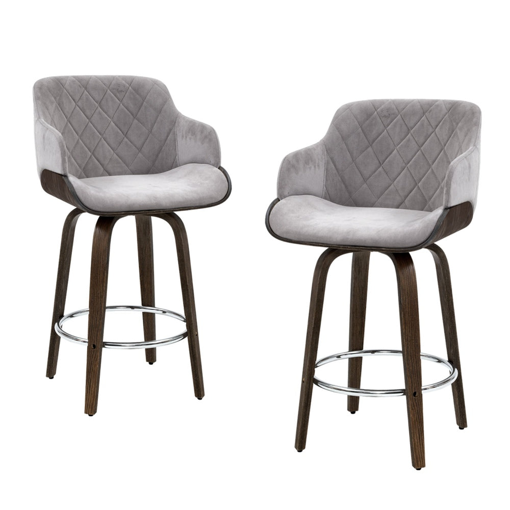Artiss 4x Bar Stools Swivel Velvet Padded Wooden-6