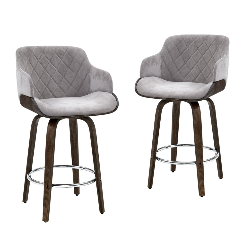 Artiss 4x Bar Stools Swivel Velvet Padded Wooden-2