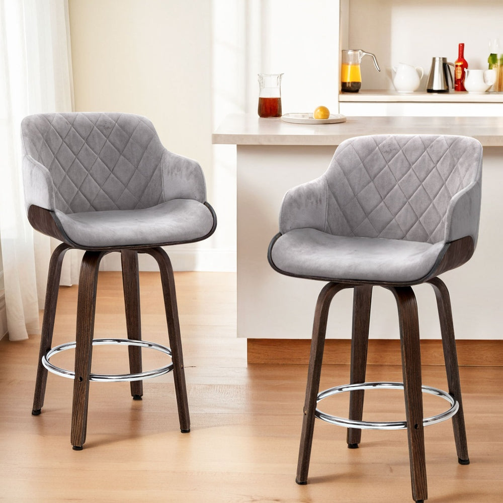 Artiss 4x Bar Stools Swivel Velvet Padded Wooden-6