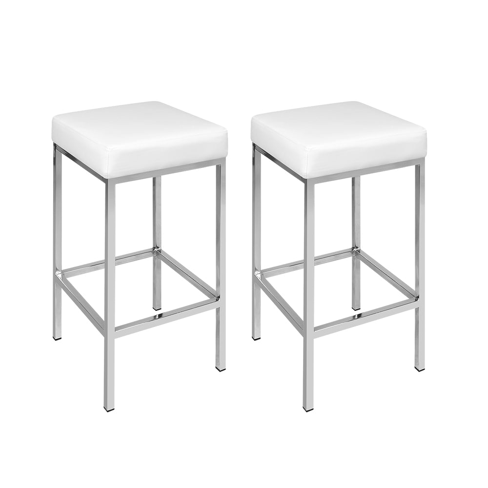 Artiss 2x Bar Stools Leather Padded Metal White-0