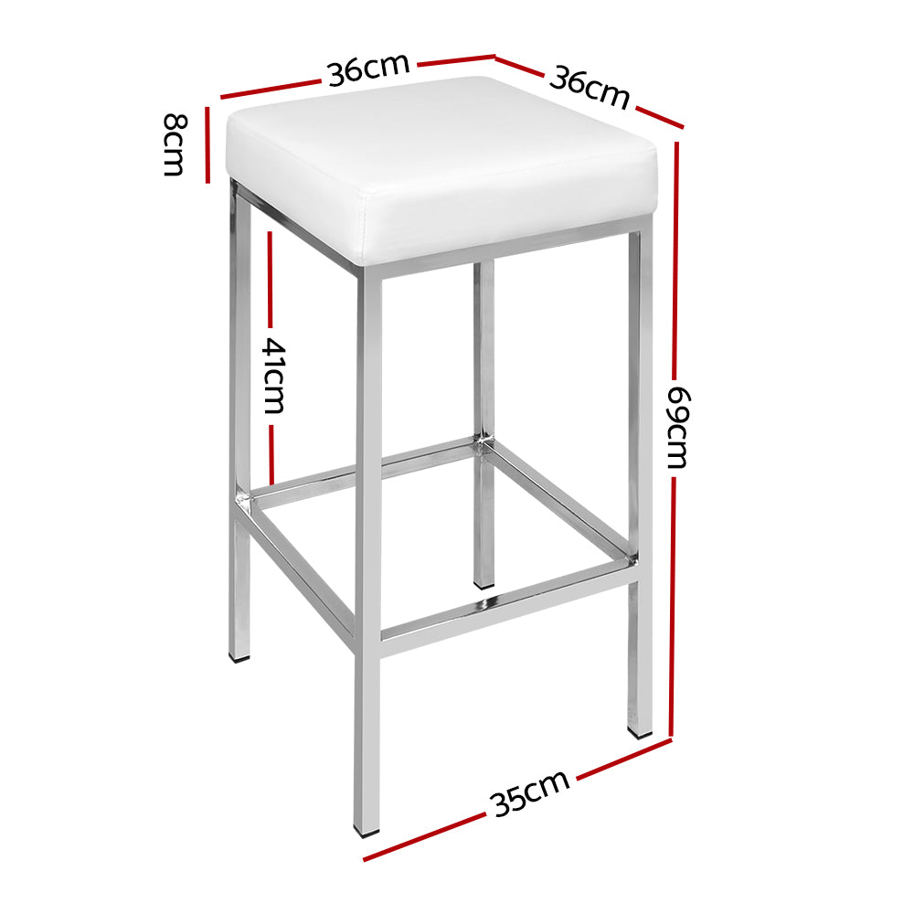 Artiss 2x Bar Stools Leather Padded Metal White-1