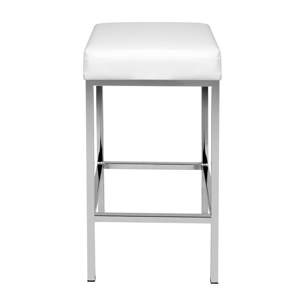 Artiss 2x Bar Stools Leather Padded Metal White-2