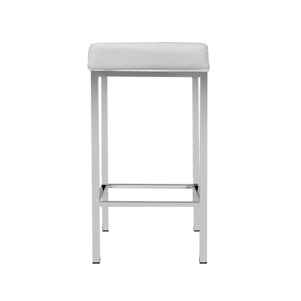 Artiss 2x Bar Stools Leather Padded Metal White-3