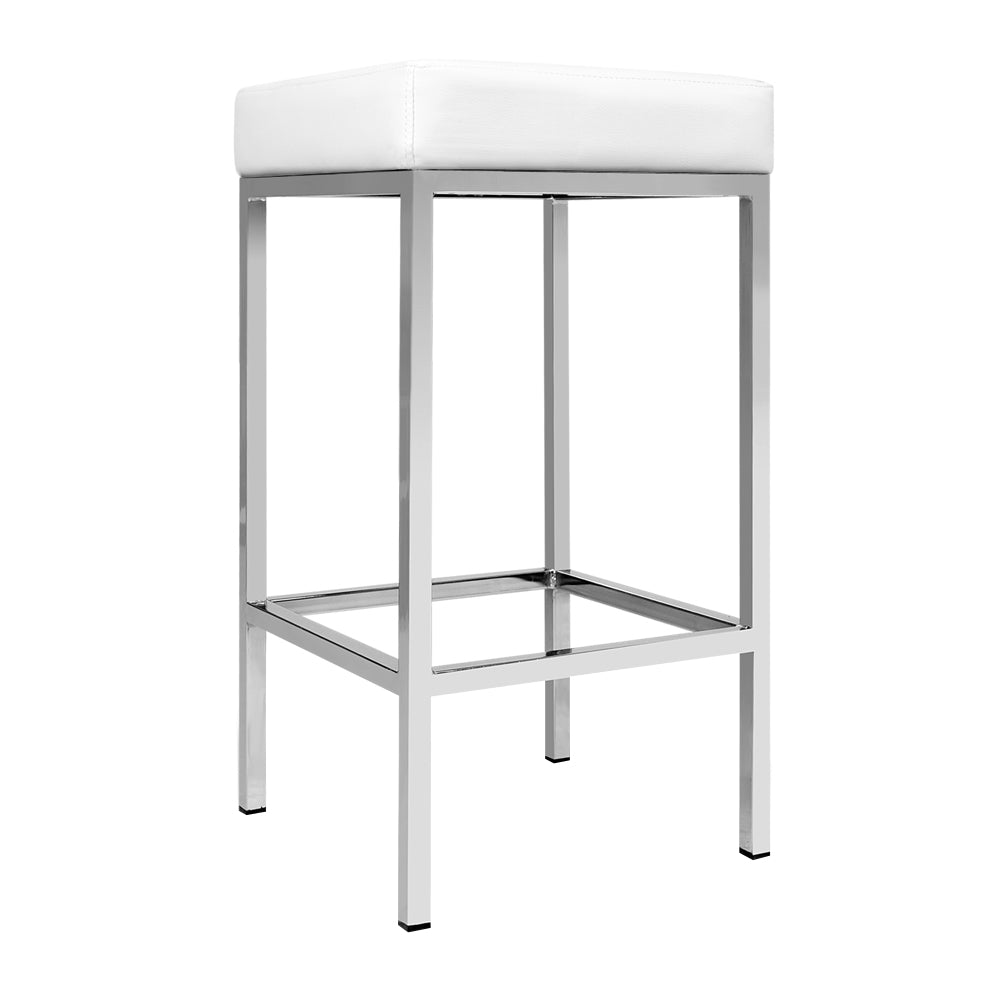 Artiss 2x Bar Stools Leather Padded Metal White-6