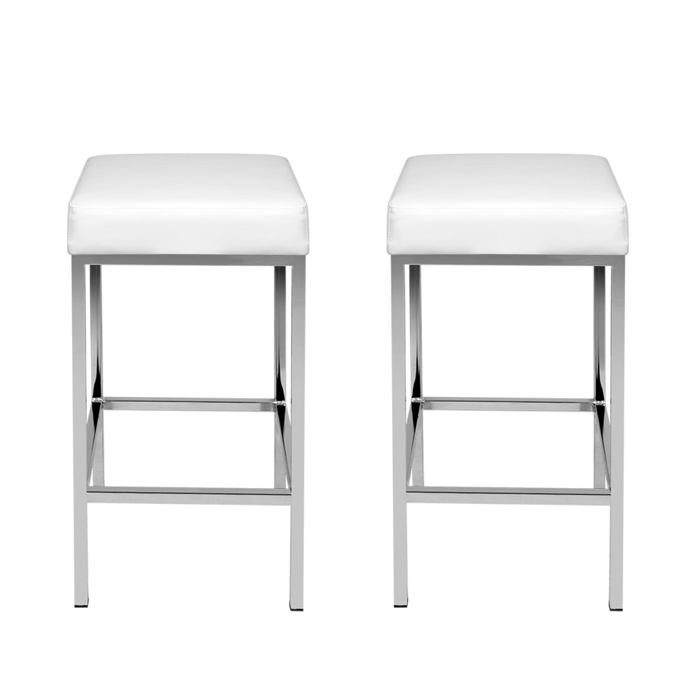 Artiss 2x Bar Stools Leather Padded Metal White-2