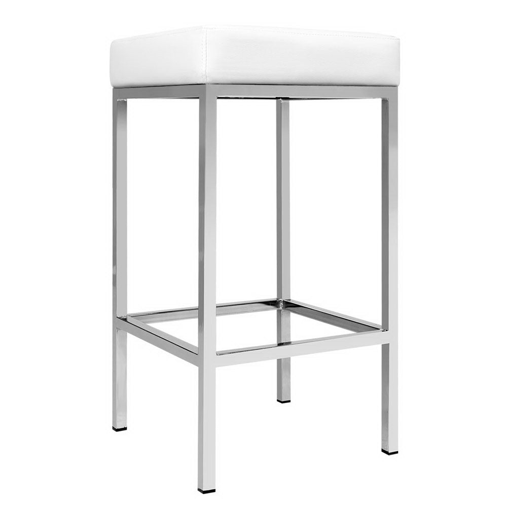 Artiss 2x Bar Stools Leather Padded Metal White-3