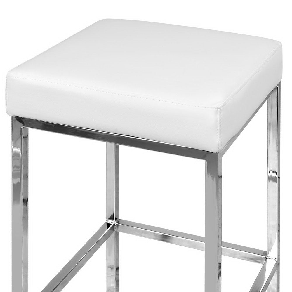 Artiss 2x Bar Stools Leather Padded Metal White-4