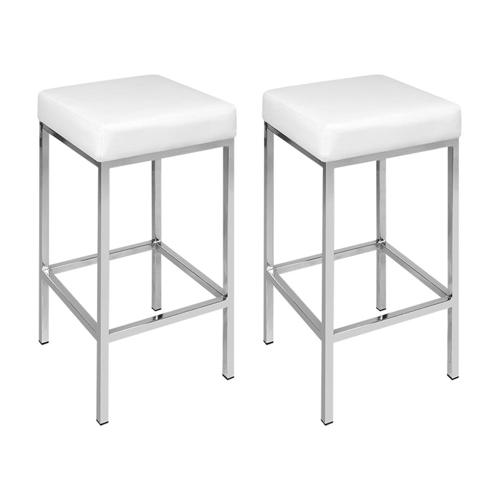 Artiss 4x Bar Stools Leather Padded Metal White-2