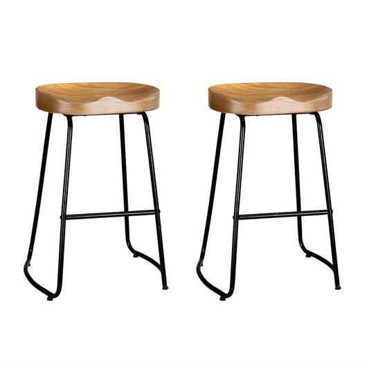 Artiss 2x Bar Stools Tractor Seat 65cm Wooden-0