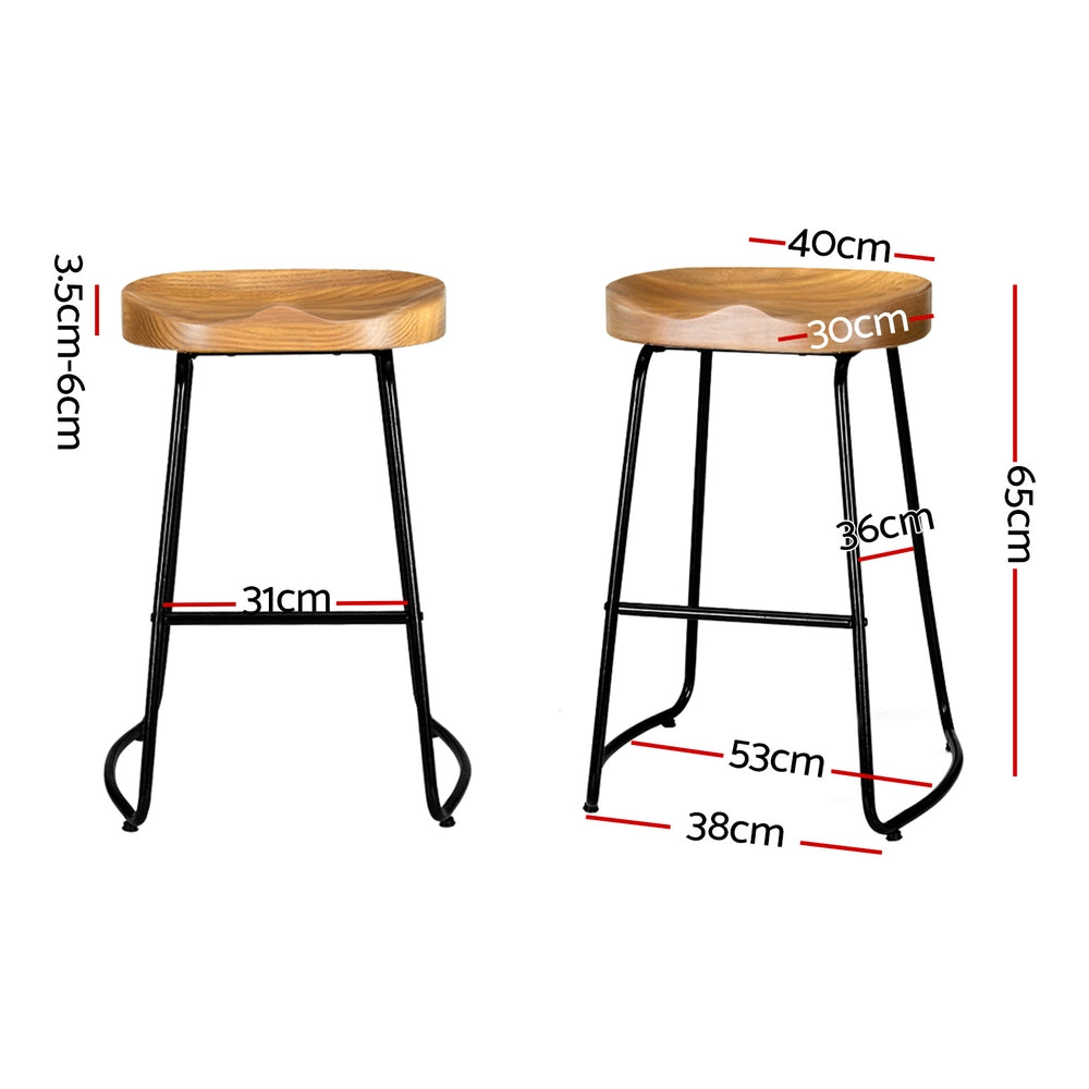 Artiss 2x Bar Stools Tractor Seat 65cm Wooden-1