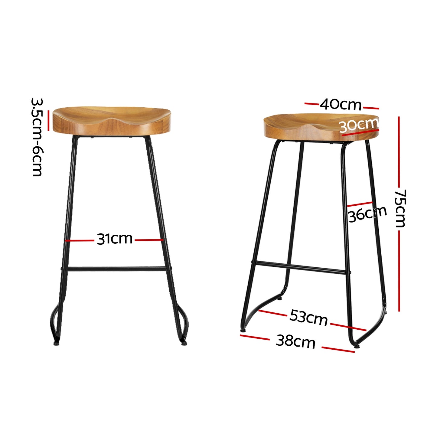 Artiss 2x Bar Stools Tractor Seat 75cm Wooden-1