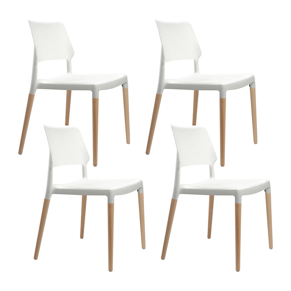 Artiss Dining Chairs Set of 4 Plastic Wooden Stackable White-0