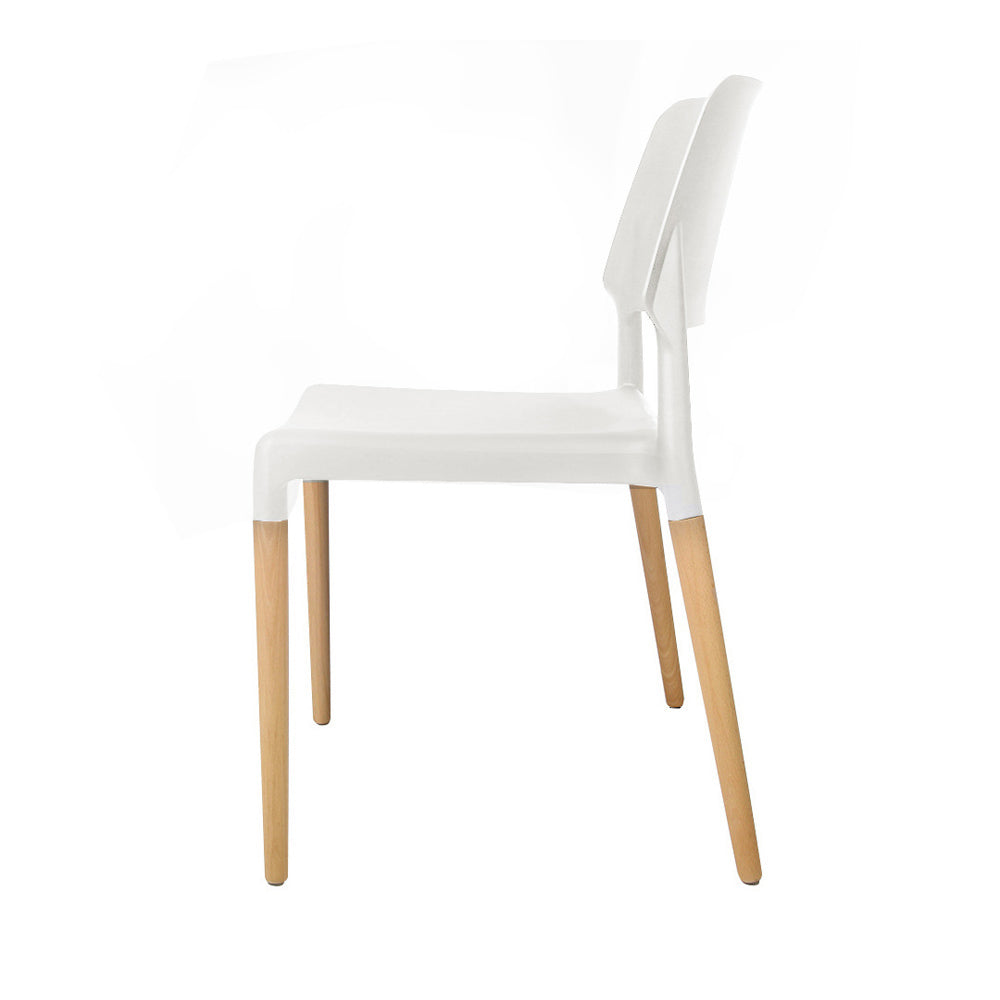 Artiss Dining Chairs Set of 4 Plastic Wooden Stackable White-3