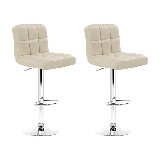 Artiss 2x Bar Stools Leather Gas Lift Beige-0