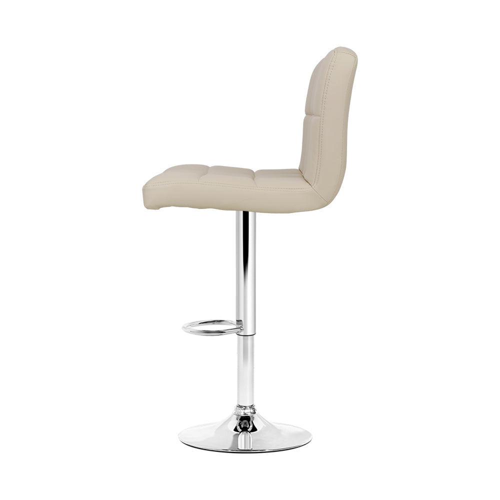 Artiss 2x Bar Stools Leather Gas Lift Beige-3