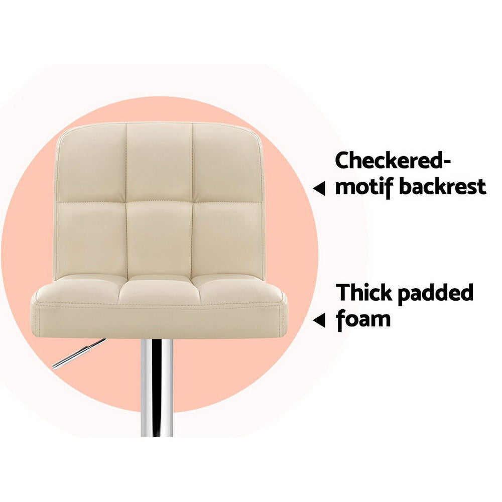 Artiss 2x Bar Stools Leather Gas Lift Beige-5