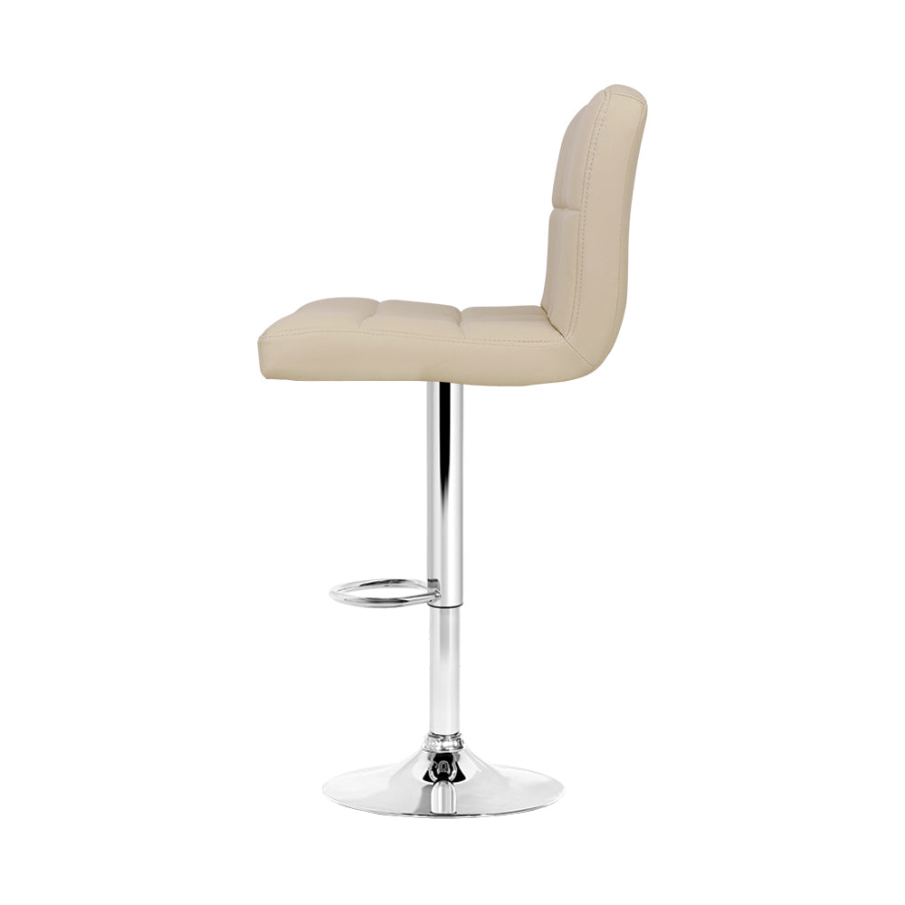 Artiss 4x Bar Stools Leather Gas Lift Beige-3