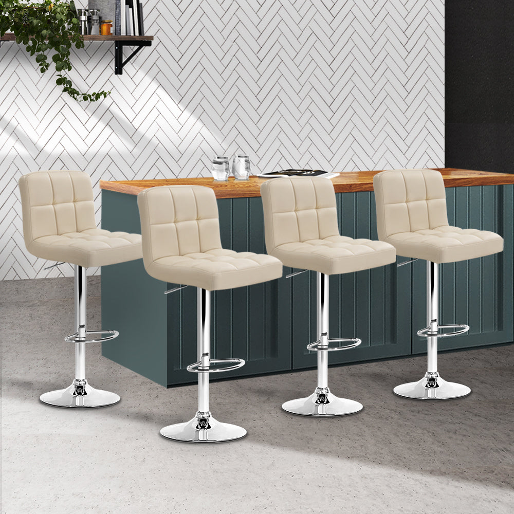 Artiss 4x Bar Stools Leather Gas Lift Beige-7