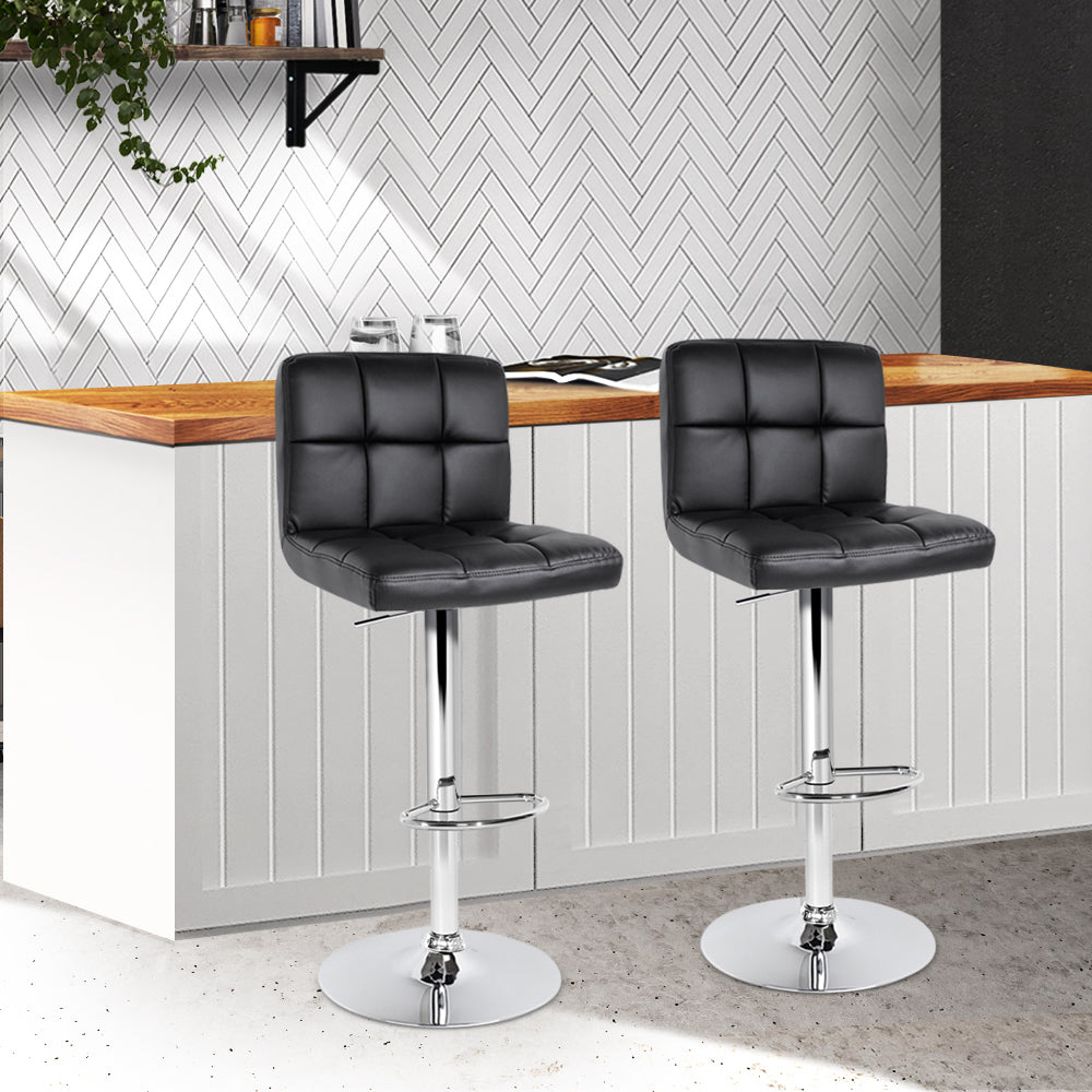 Artiss 2x Bar Stools Leather Gas Lift Black-7