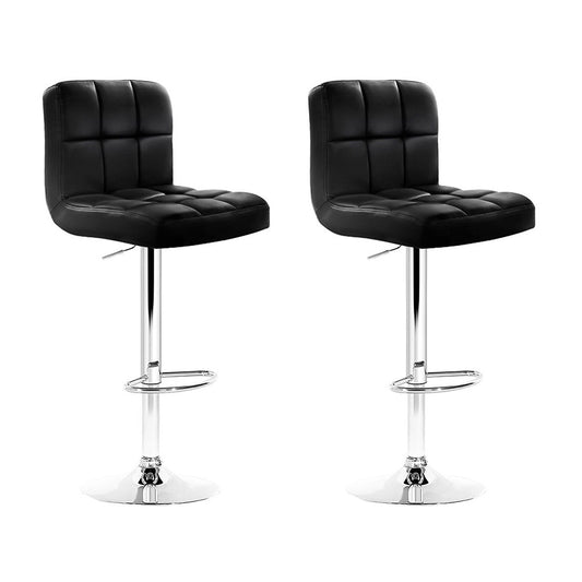 Artiss 2x Bar Stools Leather Gas Lift Black-0