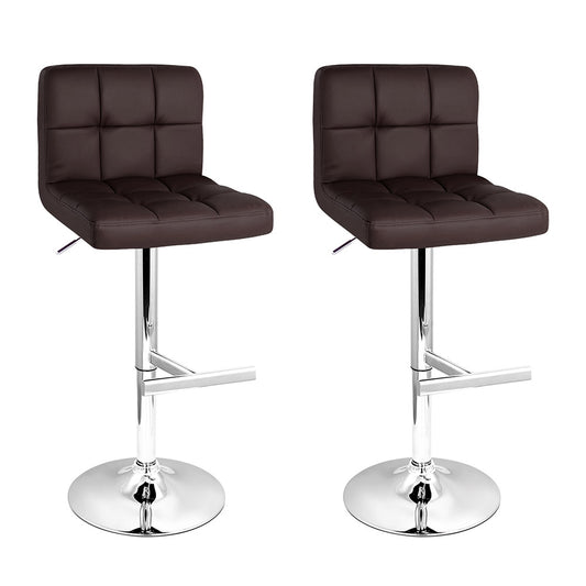 Artiss 2x Bar Stools Leather Gas Lift Brown-0
