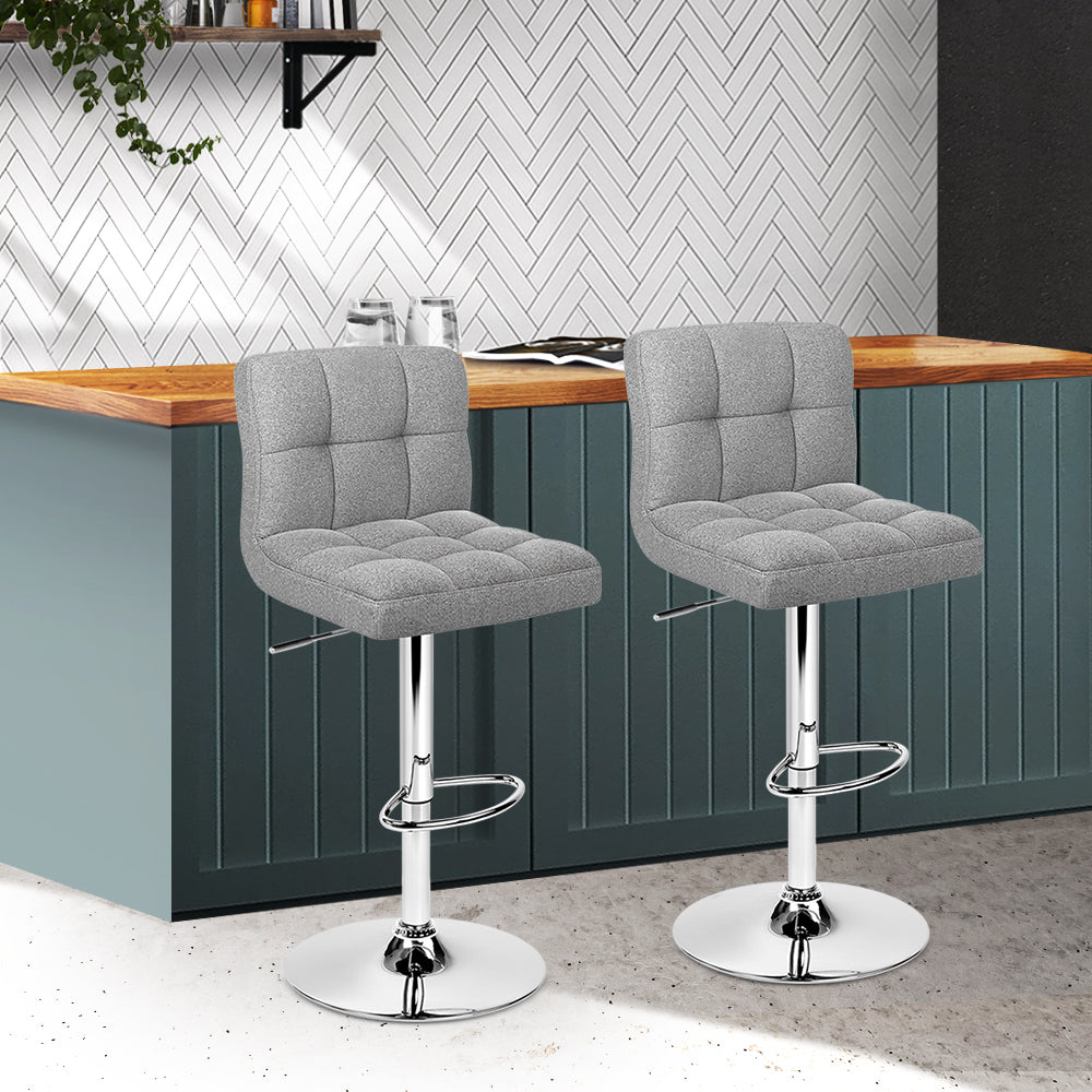 Artiss 2x Bar Stools Fabric Gas Lift Grey-7