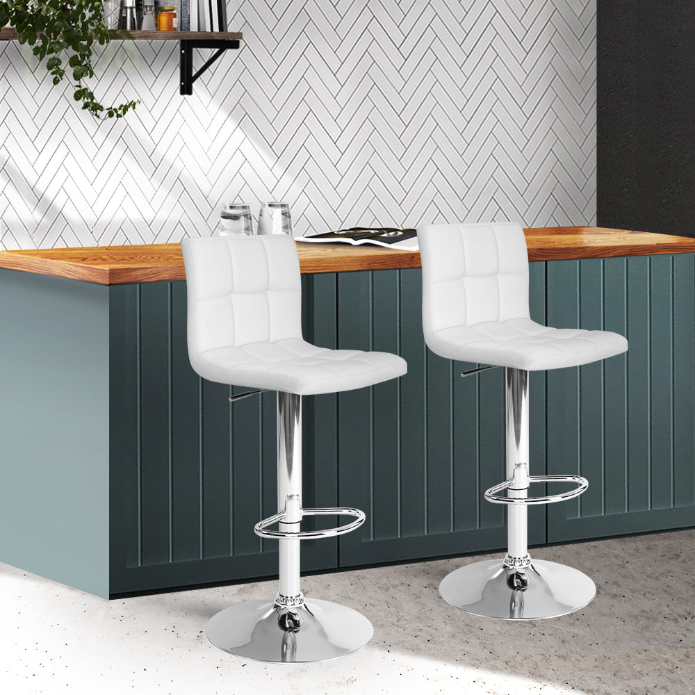 Artiss 2x Bar Stools Leather Gas Lift White-7