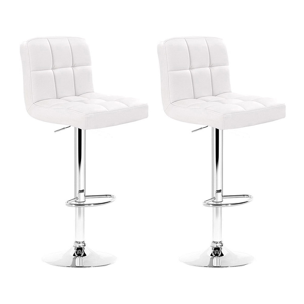 Artiss 2x Bar Stools Leather Gas Lift White-0