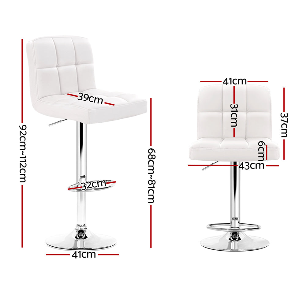 Artiss 2x Bar Stools Leather Gas Lift White-1