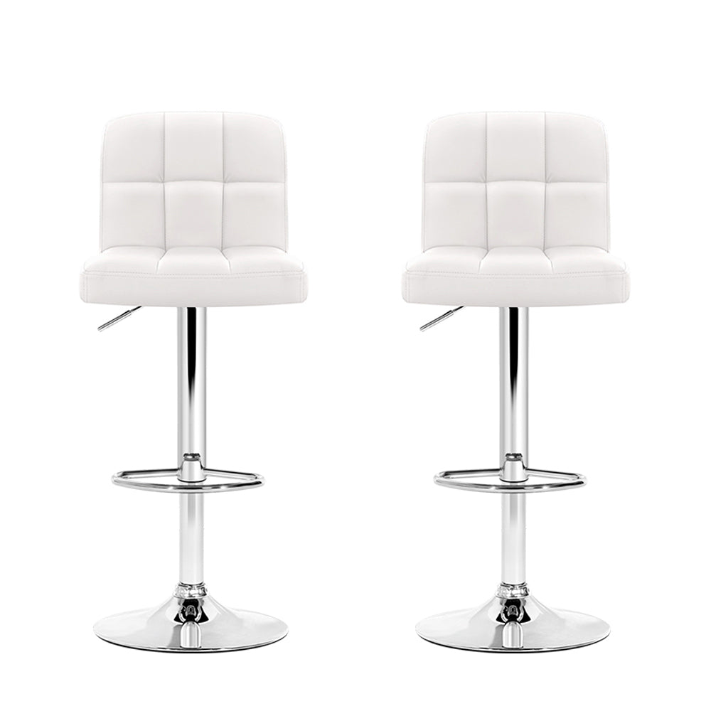 Artiss 2x Bar Stools Leather Gas Lift White-2