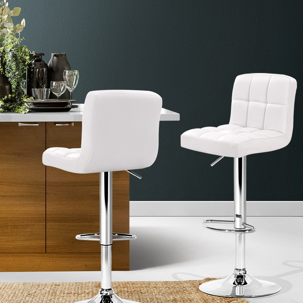 Artiss 2x Bar Stools Leather Gas Lift White-6