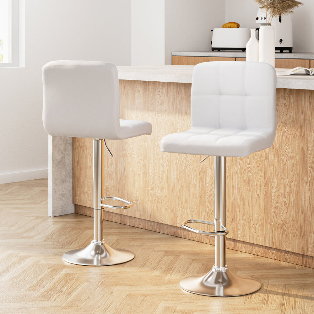 Artiss 2x Bar Stools Leather Gas Lift White-7